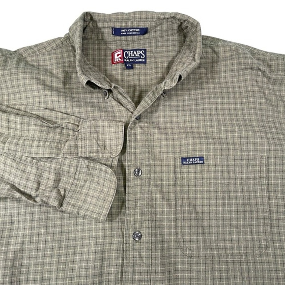 Chaps Ralph Lauren XXL Olive Green Plaid Button‎ Down Shirt Long Sleeve Preppy